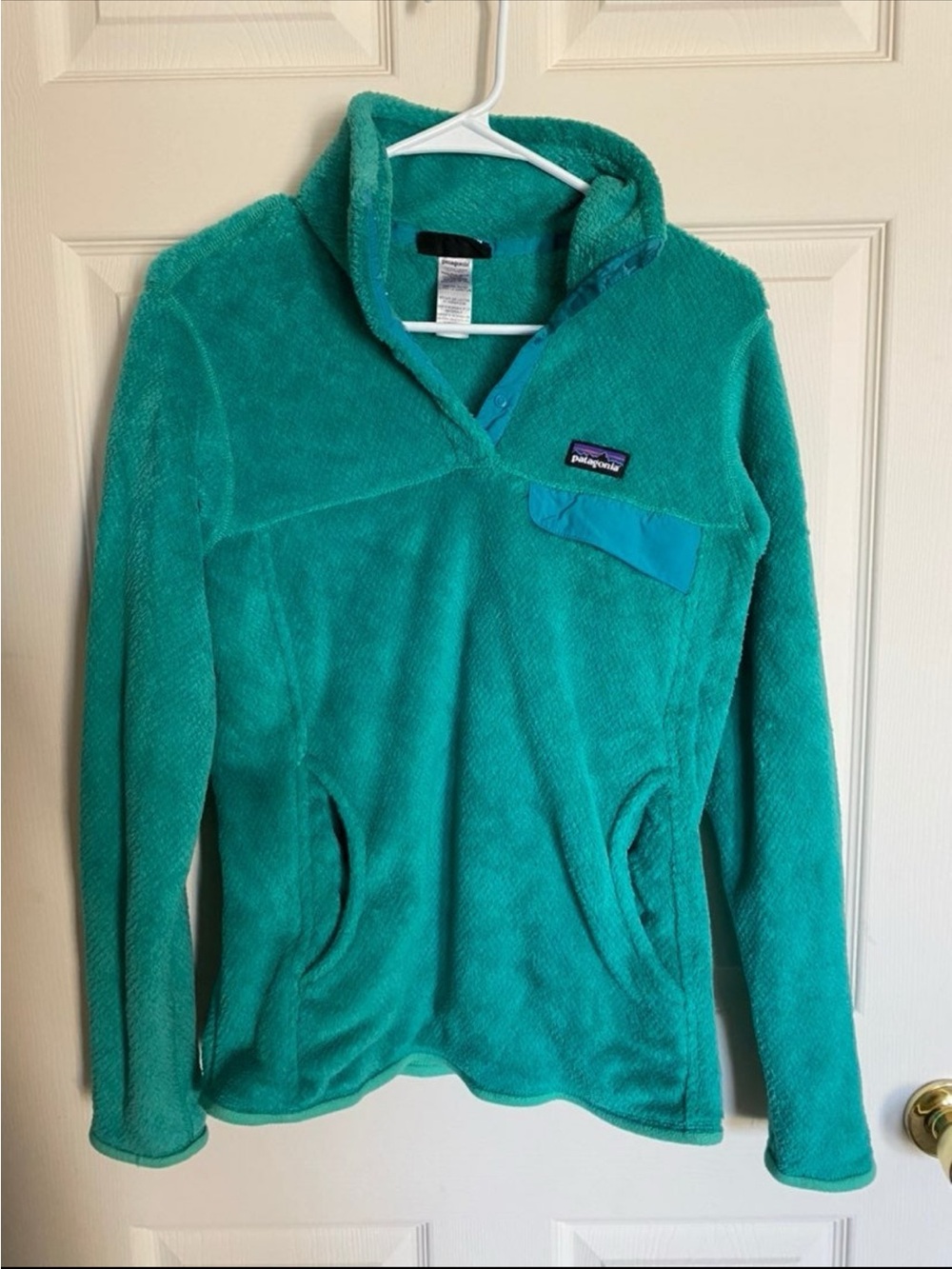 Patagonia Women's Teal Pullover Fleece Snap-Neck Sweater
